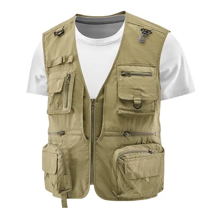 Gilet de pêche respirant en maille avec poches zippées pour hommes, activités de plein air et travail estival, confort et style décontracté