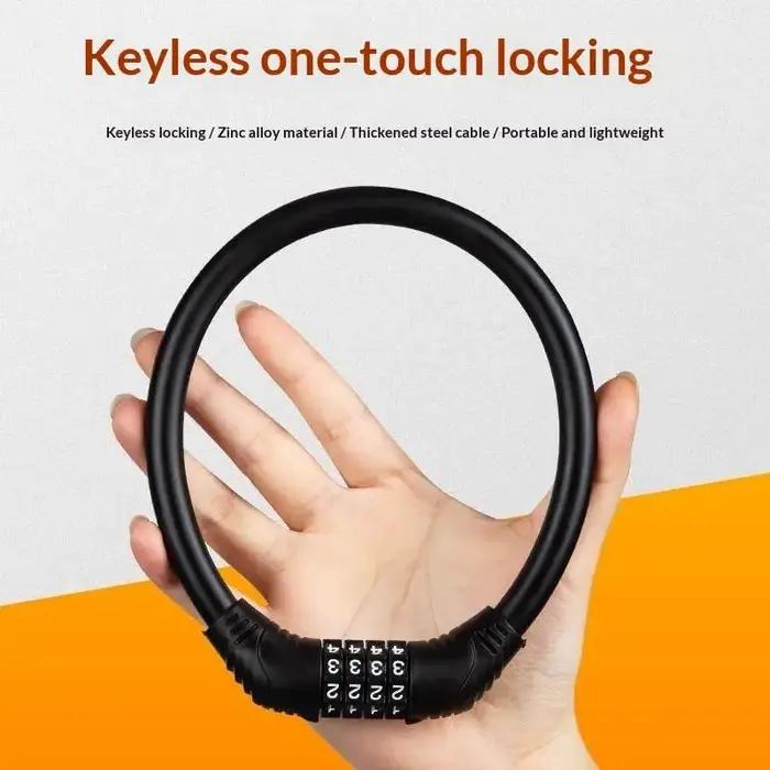 Cadenas antivol à câble en acier inoxydable pour vélo, scooter électrique, moto, casque et équipements de sports de plein air avec code à quatre chiffres