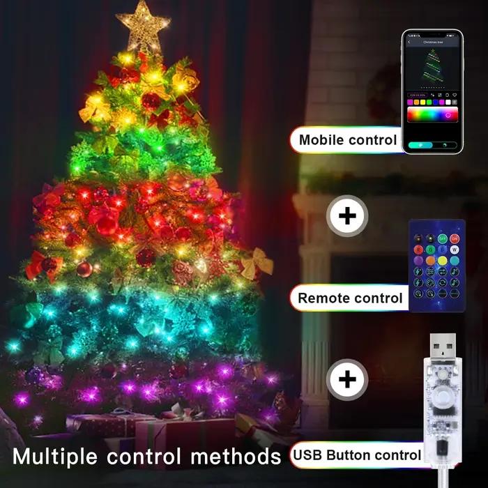 20M RGBIC USB 5V LED Sting lumière Bluetooth musique APP WS2812 Programmable bricolage fée lumières