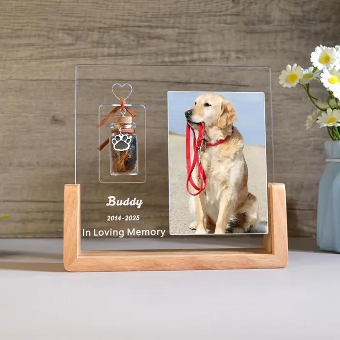 Plaque hommage pour animaux de compagnie, Portrait personnalisé en acrylique, Photo gravée, nom, souvenir en fourrure, sympathie, cadeau pour chien, chat, perte, décoration commémorative