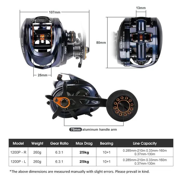 Noeby nouveau moulinet de pêche Baitcasting cosse corps entièrement en métal 25kg traînée Max 6.31 r