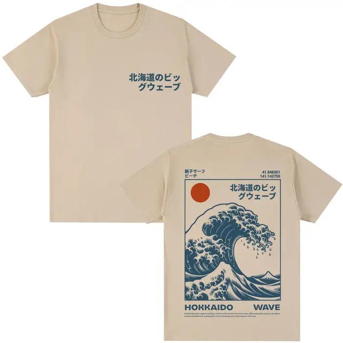 Style japonais Hokkaido vague graphique T-shirts hommes femmes Harajuku mode Vintage T-shirts surdim