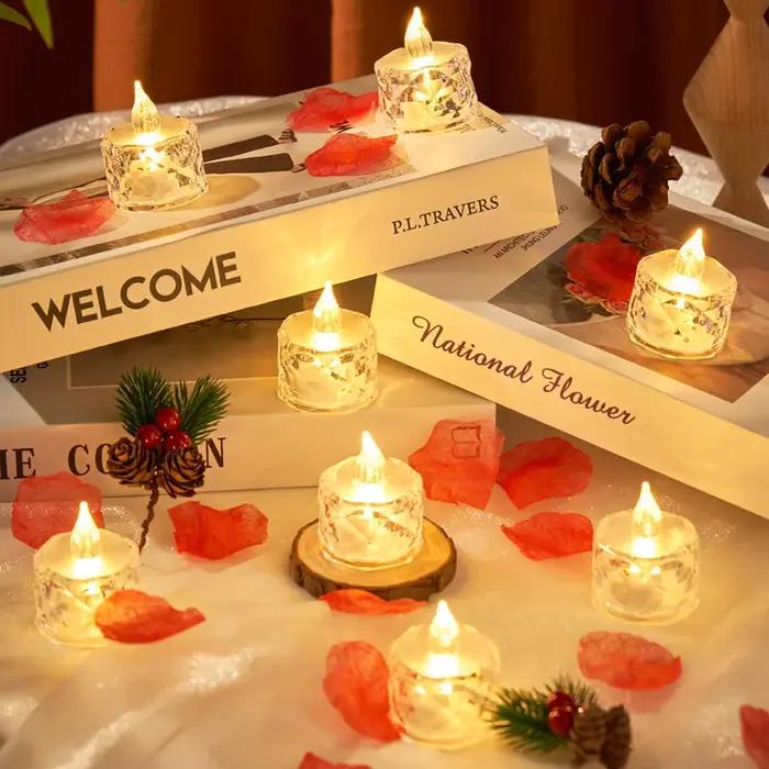 Bougie LED sans flamme, bougie en cristal, coque transparente, lampe de nuit électronique, fête de r