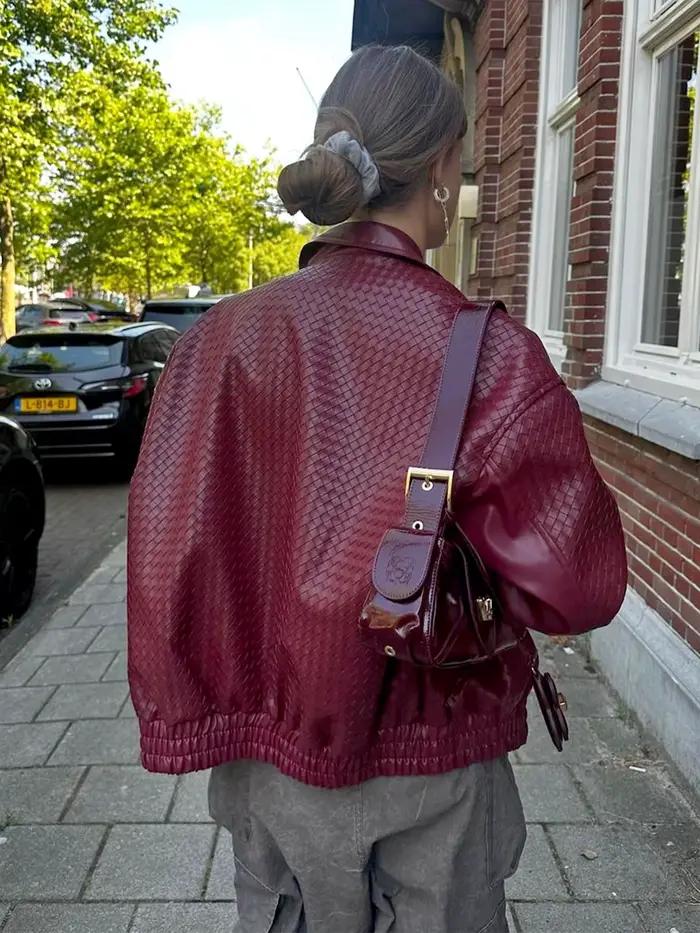 Dulzura 2025 automne mode décontracté col rabattu fermeture éclair manches longues mince tissé veste