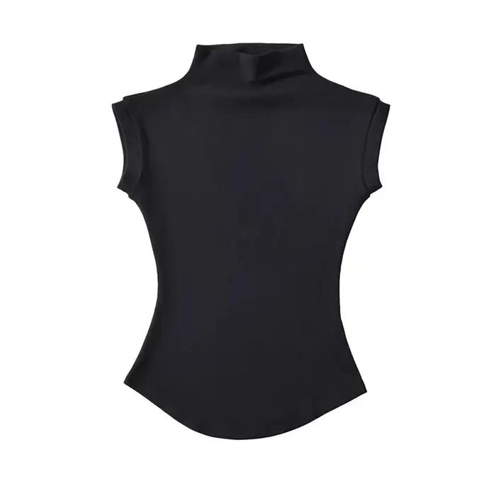 Femmes été Sexy col roulé sans manches T-Shirts hauts solide coupe ajustée pulls