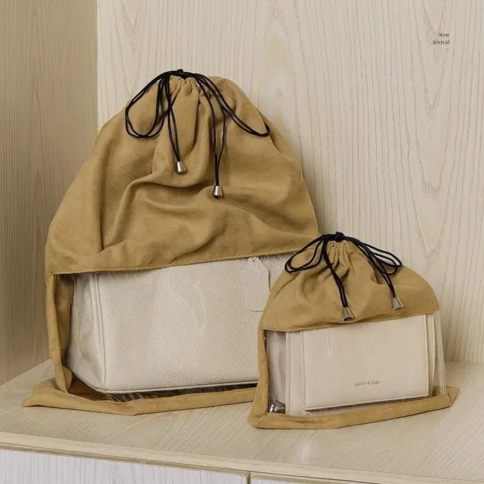 Sac en velours anti-poussière, transparent, respirant, résistant à l'humidité, entièrement fermé, de luxe, avec cordon de serrage, sac de rangement avec cordon de serrage
