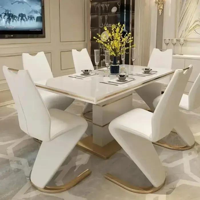 Ensemble de Table à manger carrée en marbre, 4 chaises et 6 chaises, or de luxe moderne avec meubles
