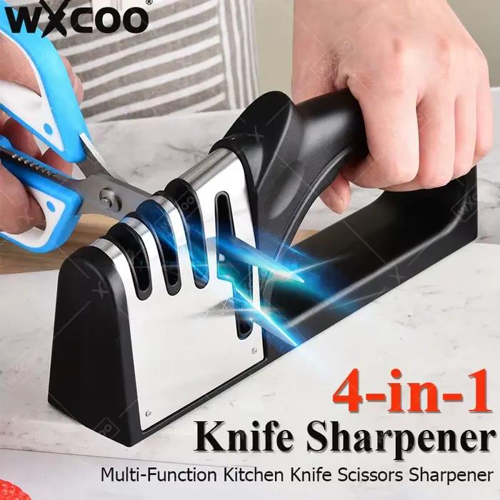 Aiguiseur de couteaux à 4 segments en carbure de tungstène pour une affûtage rapide et précise de couteaux et ciseaux pour cuisine professionnelles et amateurs