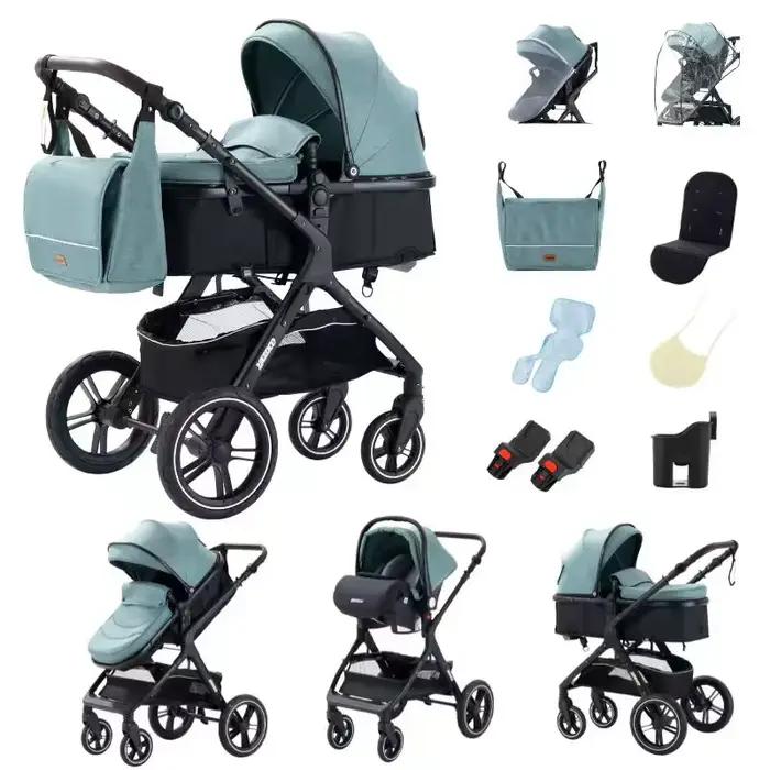Système de poussette 3 en 1, poussette bébé pliable et légère, poignée réglable, cadre en aluminium