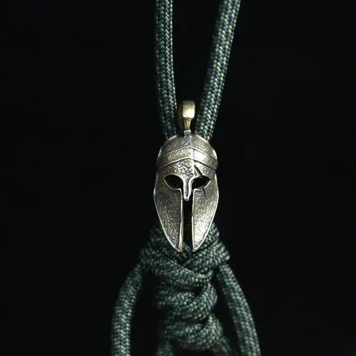 Ancienne grèce spartiate guerrier cicatrice casque couteau en laiton perles EDC bricolage paracorde porte-clés lanière pendentif bijoux accessoires