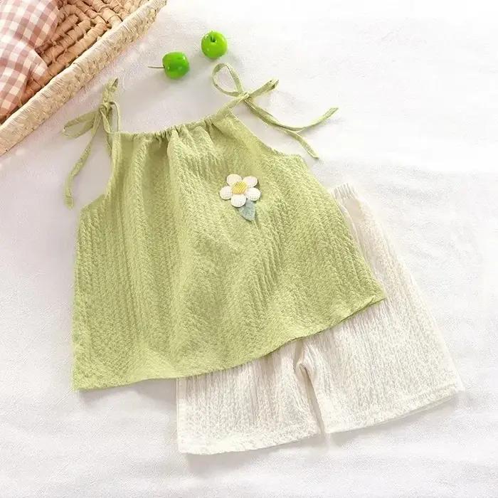 Ensemble deux pièces pour filles, gilet et short à fleurs, à la mode coréenne, vêtements quotidiens