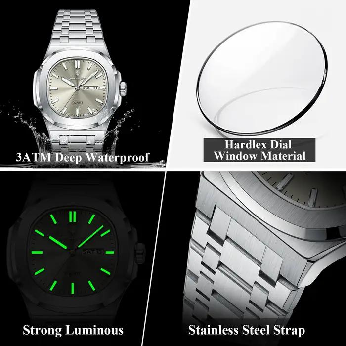 Montre homme militaire de luxe POEDAGAR étanche lumineuse - montre quartz acier inox avec date et semaine