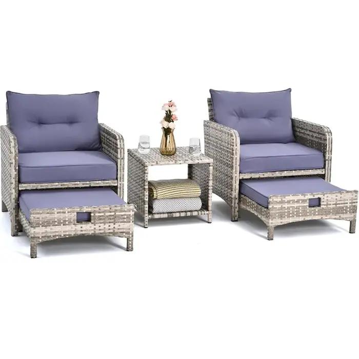 Ensemble de meubles de Patio en osier, 5 pièces, chaises de Patio d'extérieur avec poufs, meubles de