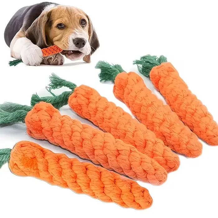 Jouet pour chien en forme de carotte résistant aux morsures avec nœud en corde