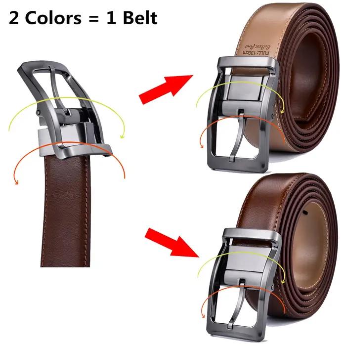Ceinture de robe classique réversible pour hommes, 1 pièce, boucle rotative en cuir deux en un
