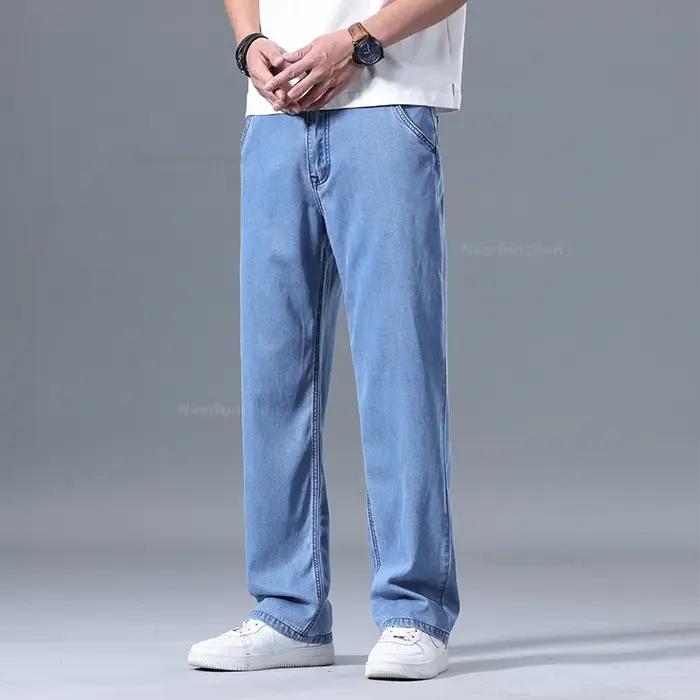 Lyocell pantalon hommes 2024 vêtements d'été Ultra mince mode pantalons décontractés mâle Baggy drapé droit Denim
