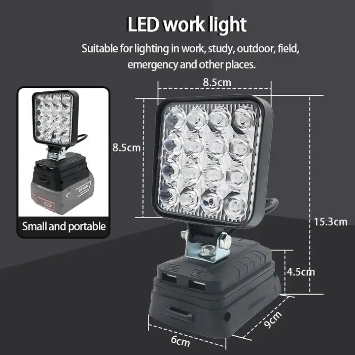 Lumière Led pour Dewalt pour Milwaukee pour Makita pour Bosch, projecteur à batterie 18V, travail en