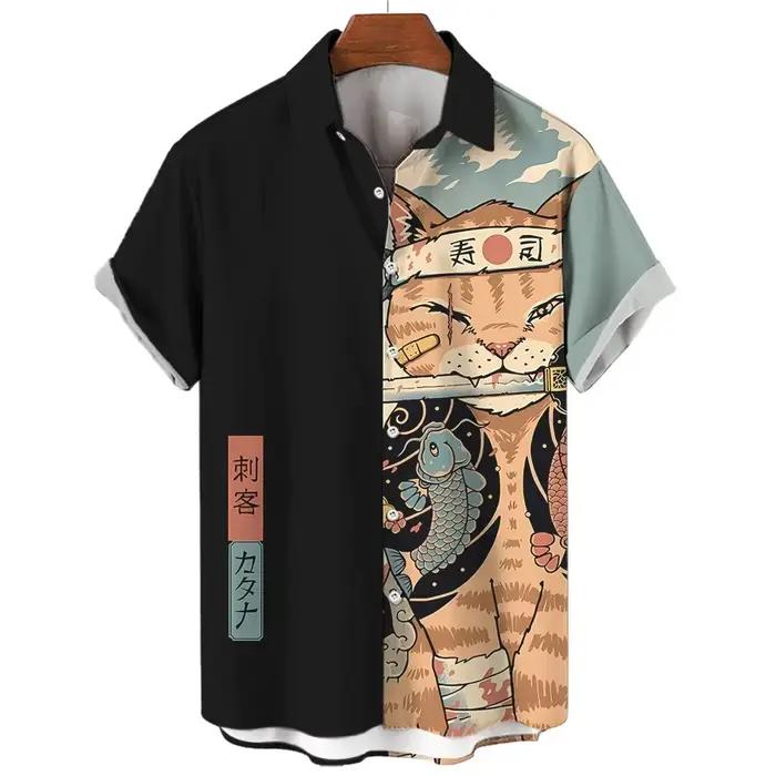 Mode vêtements pour hommes Cool samouraï chat hauts été nouveaux vêtements pour hommes décontracté à