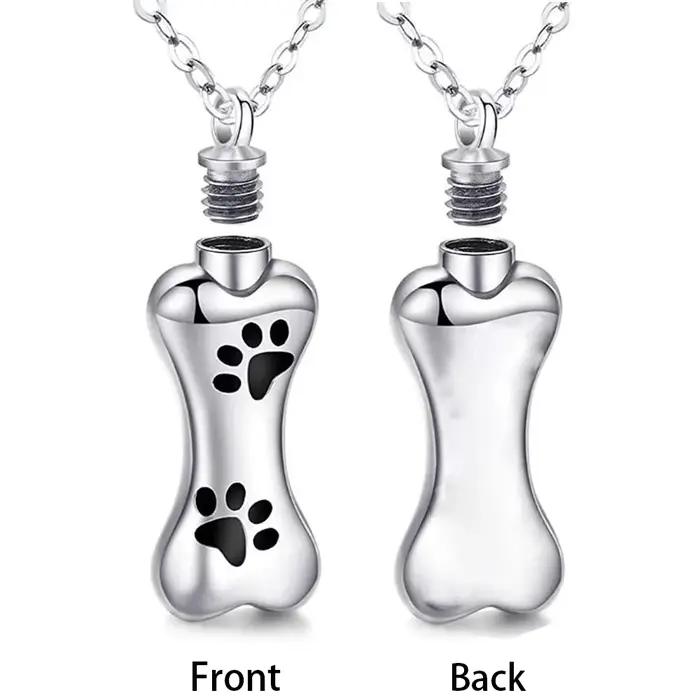 Collier pendentif urne commémorative en os de chien pour cendres avec patte en acier inoxydable, cad