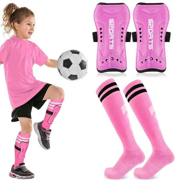 Bande de protection du tibia pour football adaptée aux adolescents en polyester couleur noire bleue rouge orangé jaune verte rose à offrir pour garçons filles occasions spéciales