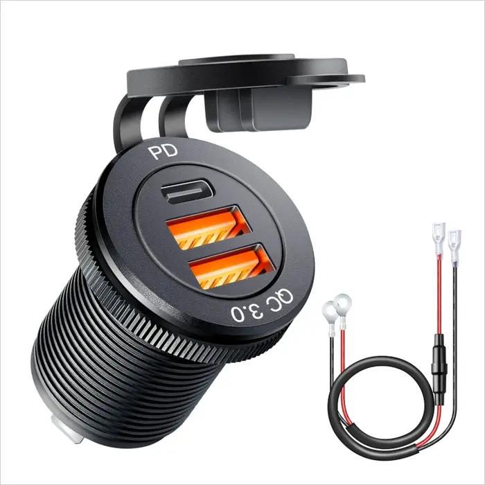 Tomada-Adaptateur de Port USB pour Voiture, Bateau, Marine, Camion, Moto, 12V, PD Type C et QC3.0