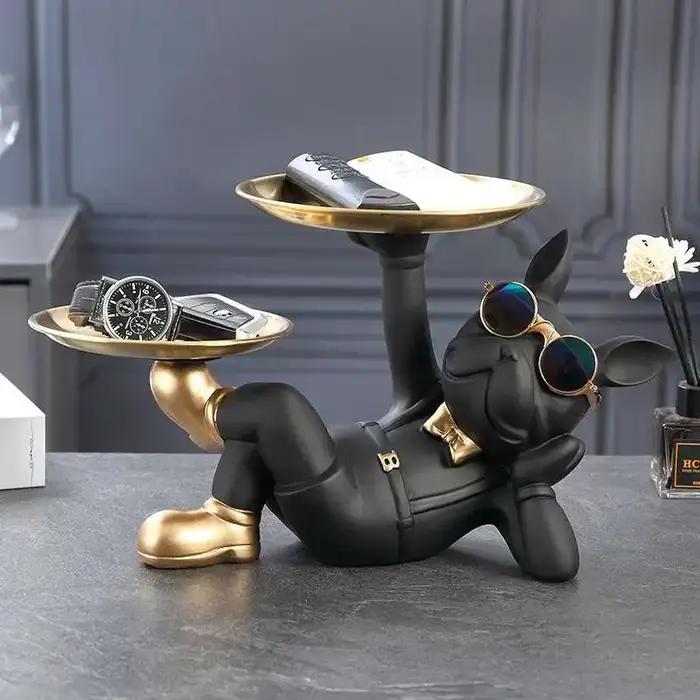 Figurines d'animaux bouledogues nordiques plateau de sculpture de chien cool en résine clé de collation de bonbons statue de rangement de bijoux de fruits décoration de maison occasions spéciales à offrir