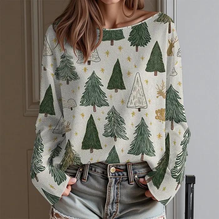 Teckel moche fête de noël T-Shirt femme Sexy épaules dénudées à manches longues haut drôle