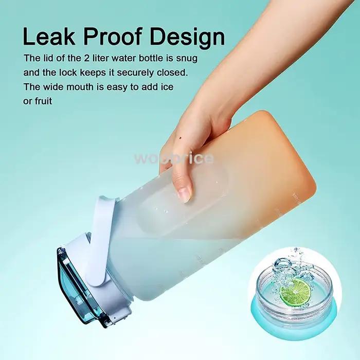 Bouteille d'eau de sport pour course à pied, 2l, motivation avec marqueur de temps, autocollants, gobelets en plastique portables et réutilisables