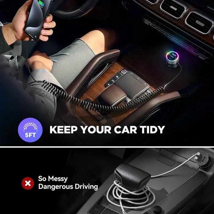JOYROOM-Transmetteur FM Bluetooth 5.4, 60W, PD QC 3.0, Chargeur de Voiture Super Rapide, Micros pour