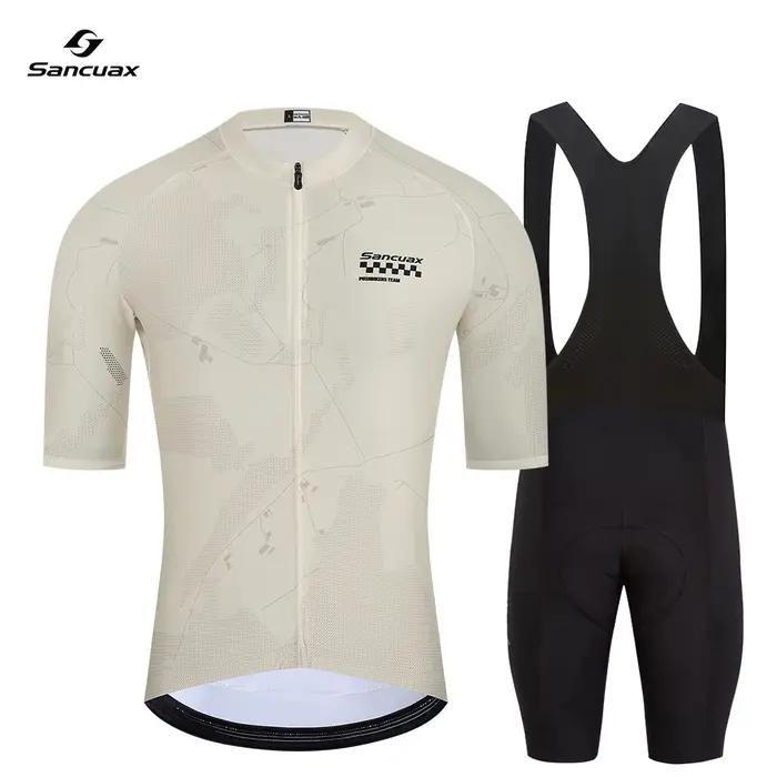 SANCUAX Ensemble de maillot de cyclisme à manches courtes pour hommes, maillot de vélo de montagne, vêtements de cyclisme respirants d'été avec poches