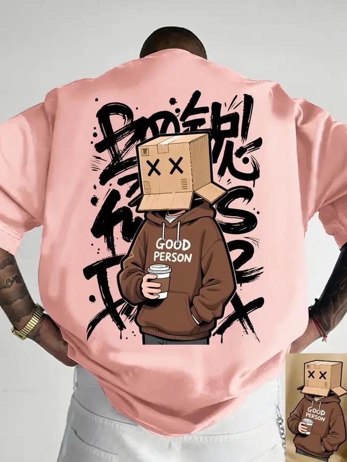 T-shirt col rond pour hommes, confortable et respirant, avec lettres de personnage de dessin animé a
