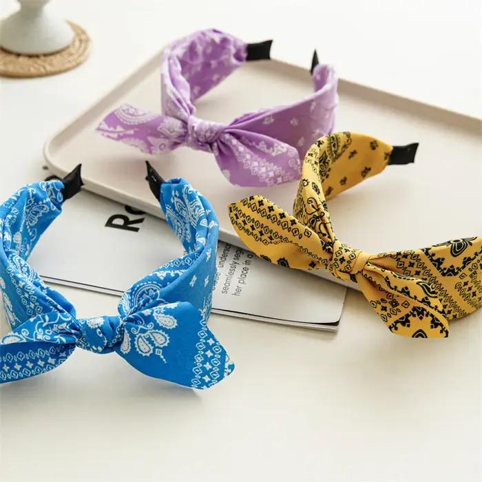 Bandeau de sauna Paisley Bandana pour femmes, nœud noué haut, bandeaux d'oreille de lapin mignons, t