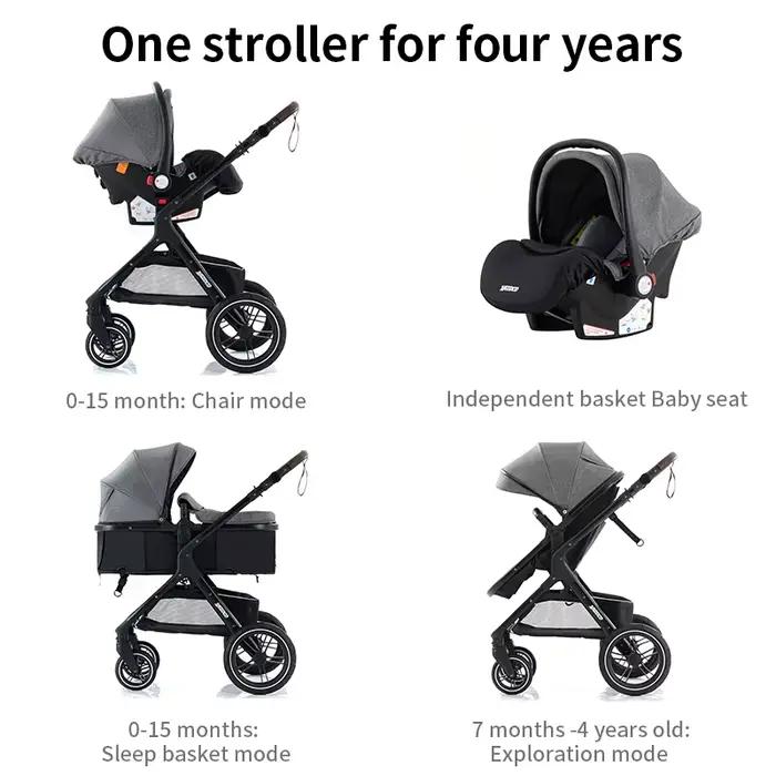 Poussette multifonction 3 en 1 avec siège auto et panier de couchage, poussette légère pour bébé, po