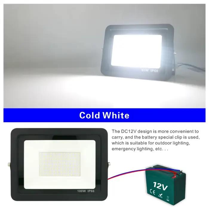 DC12V Led projecteur 20W 30W 50W 100W projecteur extérieur IP66 réflecteur de lumière étanche Portab