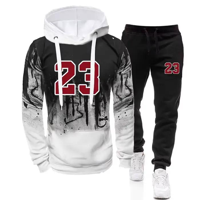 Sweat-shirt à capuche décontracté pour hommes, haut à la mode, confortable, automne hiver, tenue quotidienne, pantalons de survêtement de sport, vêtements pour hommes