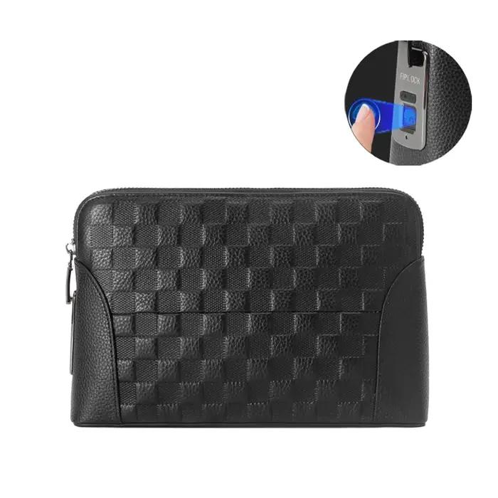 Sac à main avec serrure à empreinte digitale pour homme, portefeuille de sécurité pour femme, pochette antivol