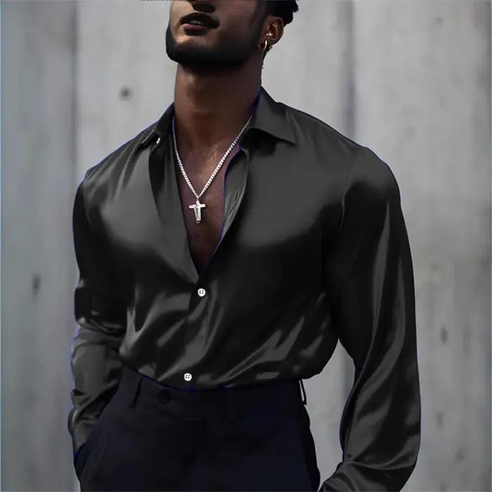 Chemises lisses en soie glacée pour hommes