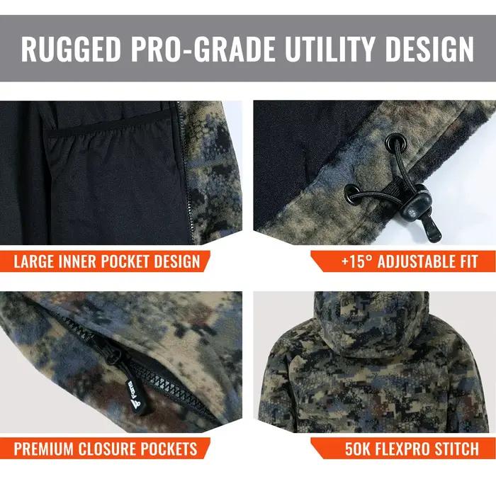 8 Fans Veste camouflage de chasse pour hommes – Manteau léger respirant 100 % polyester avec capuche et poches détachables