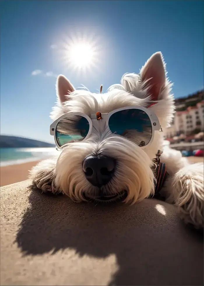 Chien portant des lunettes de soleil affiche et image plage