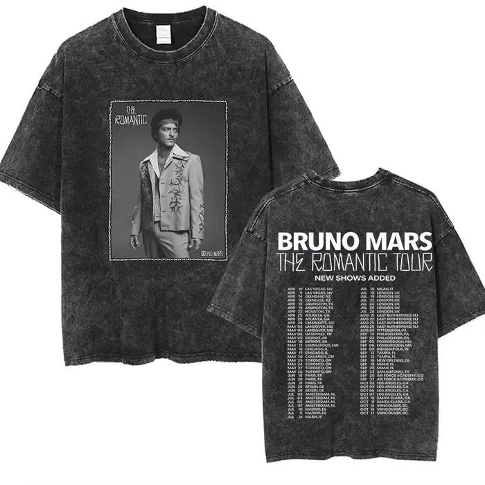 Bruno Mars The Romantic Tour 2026 T-shirts vintage délavés pour hommes et femmes, mode punk gothique