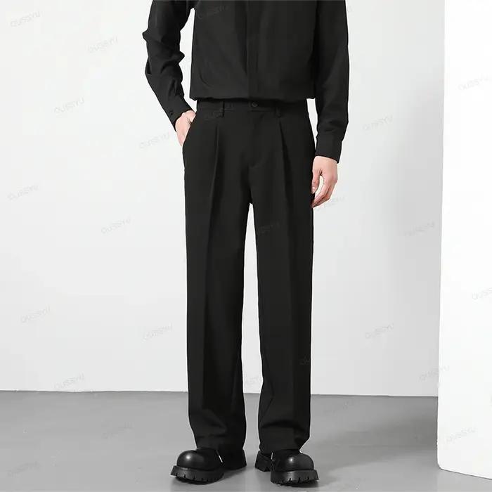 OUSSYU marque automne pantalons décontractés hommes d'affaires taille élastique Style coréen noir ma