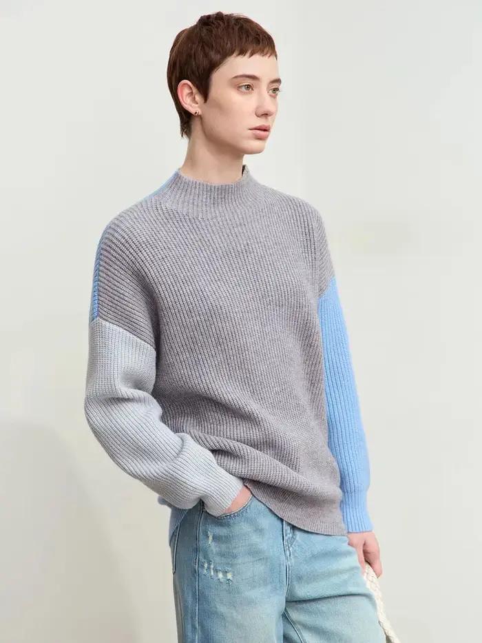 AMII minimalisme chandails femmes 2024 printemps vêtements de rue épissé haut tricoté manches tomban
