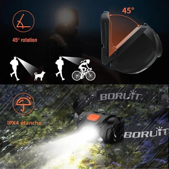 BORUiT H09 LED Mini lampe frontale blanc rouge ABS phare IPX4 étanche tête torche utiliser AAA batterie Fshing chasse