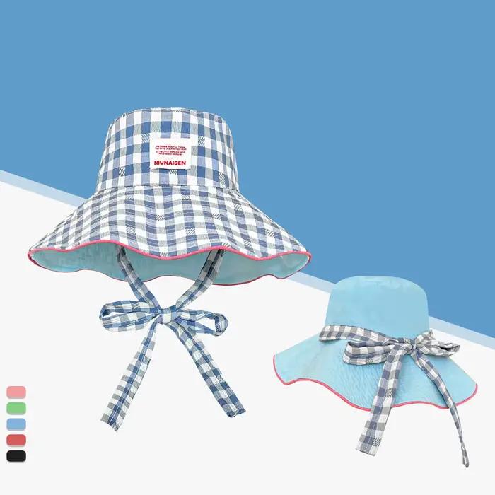 Chapeau de pêcheur à carreaux, pare-soleil de plage, bord de mer, tendance, double face, portable, p