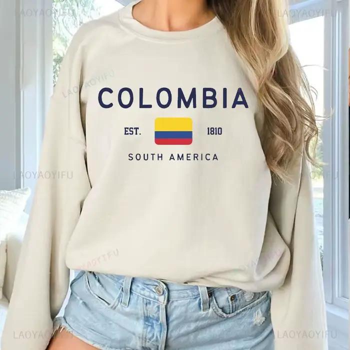 Sweat-shirt colombien à col rond unisexe, pull colombien, haut de style rétro, mode Harajuku Streetwear, initié à la chute