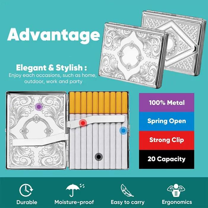 Boîte à cigarettes Portable en relief en acier inoxydable, 20 paquets, étui à cigarettes épais pour hommes résistant à la pression pour régular