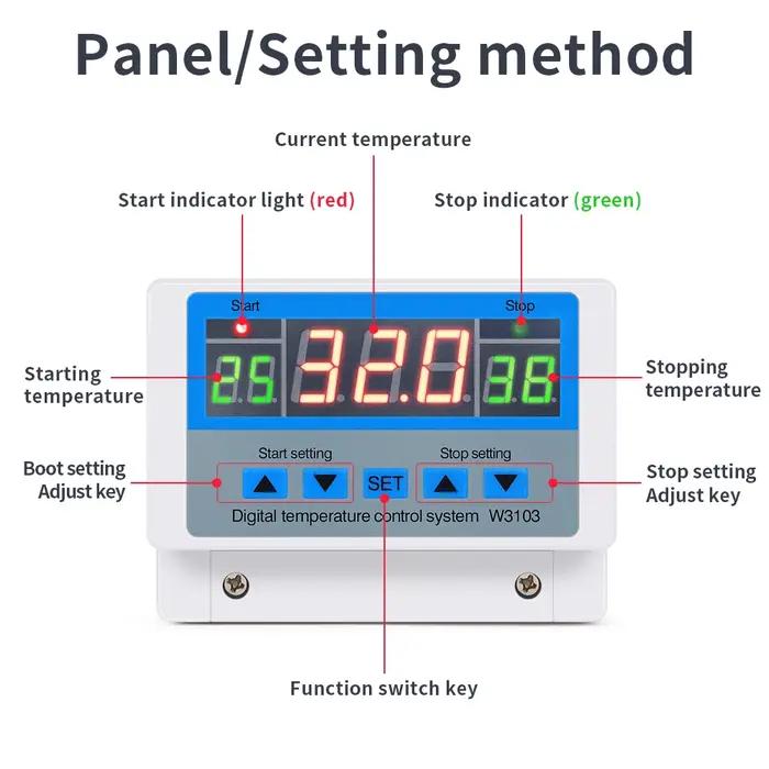 Contrôleur de température numérique 220V Max 5000W Thermostat numérique 30A -19 à 99 ℃ Commutateur