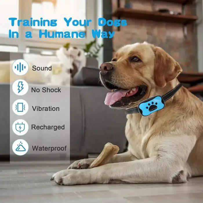 Collier anti-aboiement rechargeable pour chiens ultrasonique avec vibrations pour entraînement doux et efficace pour chiens occaions de promenade et de visite