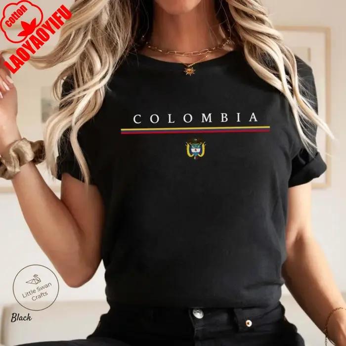 T-shirt Colombien en Coton Pur, Design Drapeau et Dessin Animé Harajuku, Pour Femmes et Hommes, Occasions Spéciales et Jours Décontractés