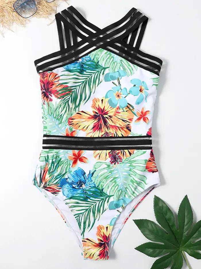 Maillot de bain une pièce avec bande en maille unie